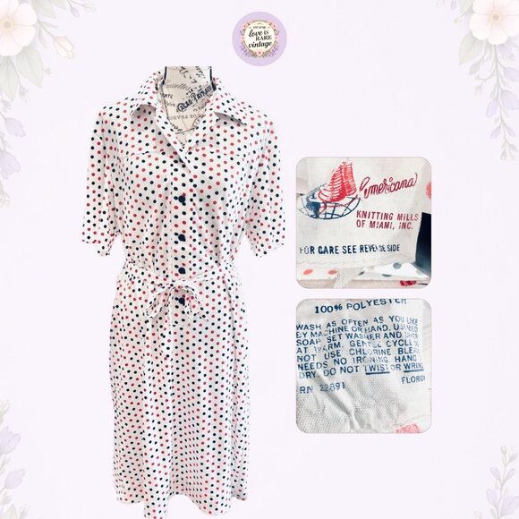 Vintage 1970s Polka Dot Midi Dress • Americana Knitting Mills Miami • HTF - Picture 5 of 6